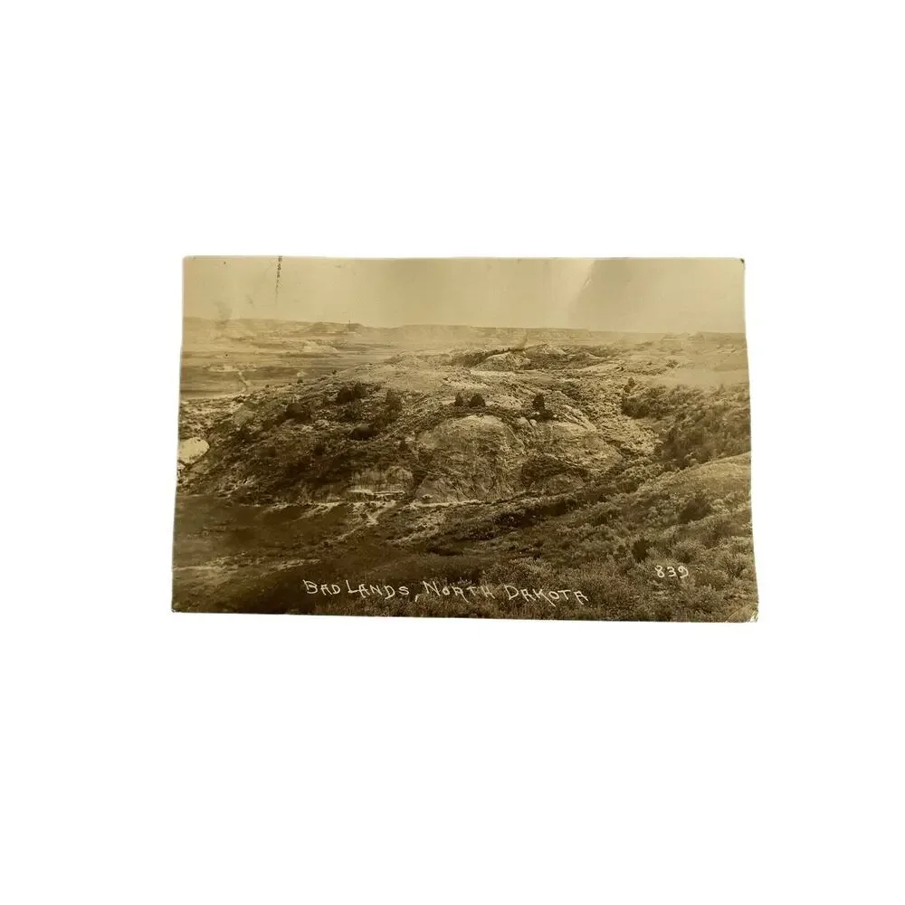 Vintage 1930 Ephemera RPPC Postcard Souvenir Badlands North Dakota Aerial View